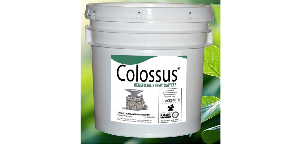 white 20 lb bucket of Colossus with Streptomyces from Blacksmith Bioscience