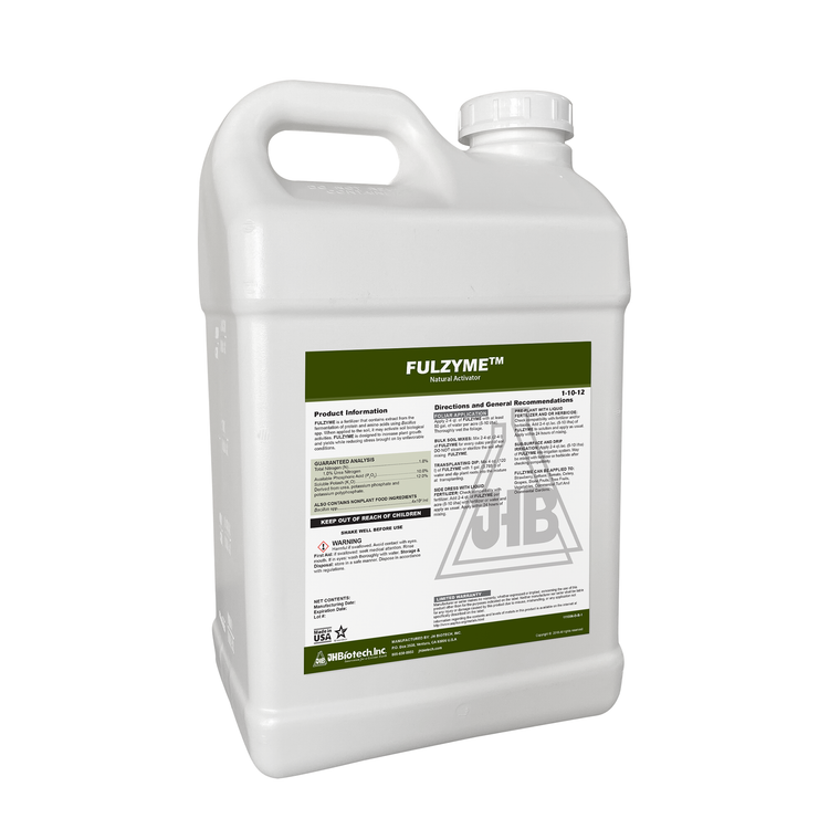 A white plastic jug of Fulzyme by JBLitech, featuring a green and white label with product information and a large translucent JBL logo.