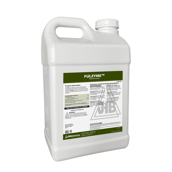 A white plastic jug of Fulzyme by JBLitech, featuring a green and white label with product information and a large translucent JBL logo.