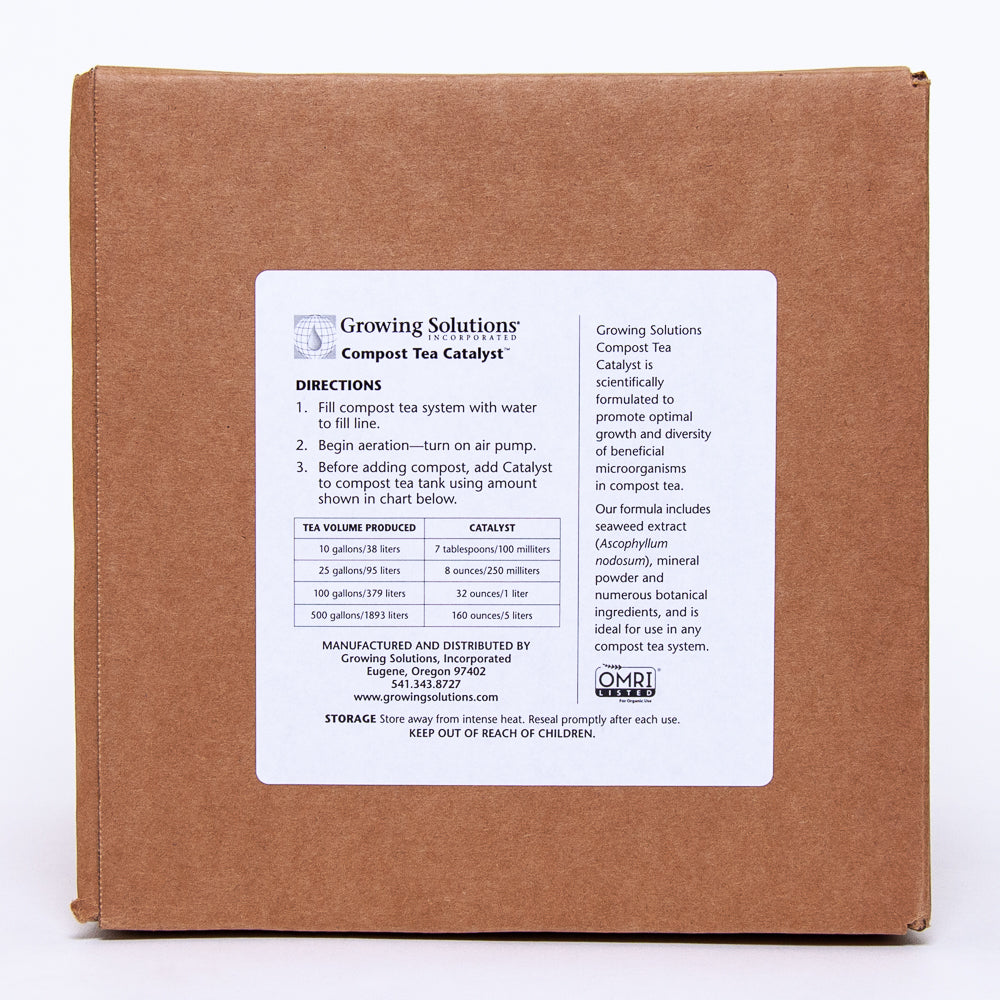 Compost tea catalyst box with directions for use